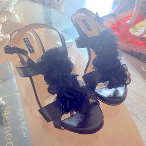 High heels with beaded flowers